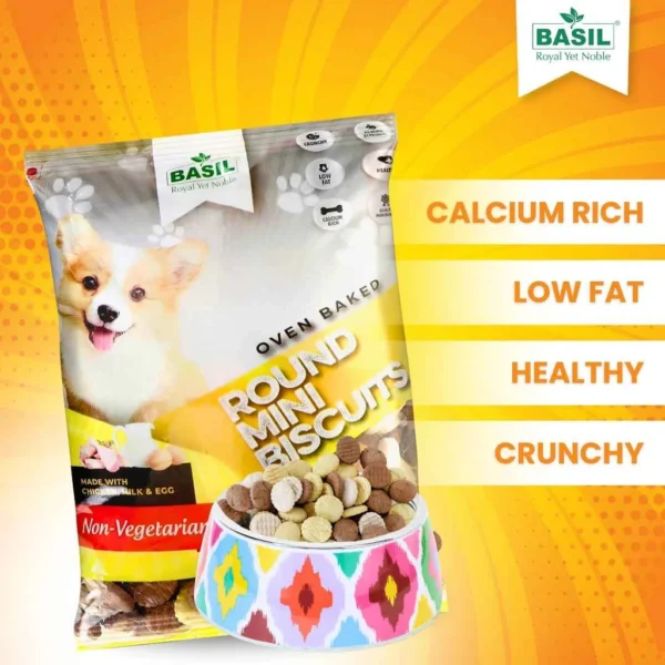 BASIL Dog Biscuits Round Shaped Chicken Flavor – 900g, Crunchy Treats for Small Dogs, Suitable for All Breeds, Daily Training & Reward Snacks
