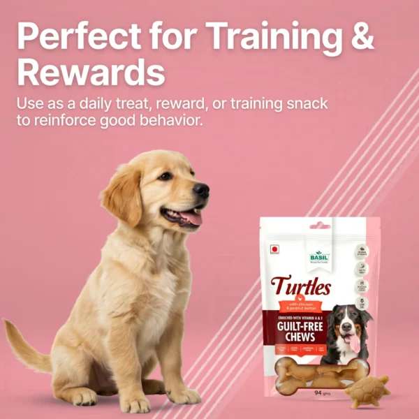 BASIL Turtle Peanut Butter Treats for Dogs & Puppies – 94g, Guilt-Free Chewy Snacks for Training, Reward & Interactive Chewing