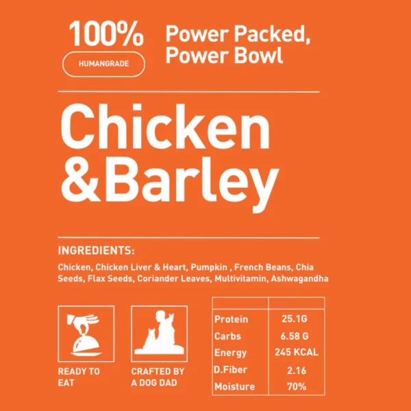 Homiee & Ginger Power Bowl Chicken & Barley Dog Food – Fresh Balanced Meal 200g