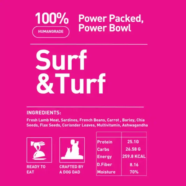 Homiee & Ginger Power Bowl Surf & Turf Dog Food – Fresh Mixed Protein Meal 200g