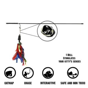 BASIL Cat Teaser Stick with Feather and Bell – Interactive Wand Toy, Natural Feather Lure, Bell Attachment, Indoor Play & Exercise Toy for Cats - Image 7