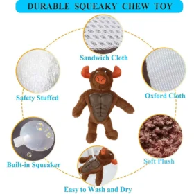 BASIL Big Bull Plush with Squeaky TPR – Adult Dog Chew & Tug Toy | Durable Plush + TPR Armour Design - Image 6