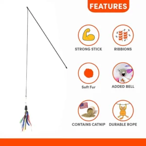 BASIL Cat Teaser Stick with Feather and Bell – Interactive Wand Toy, Natural Feather Lure, Bell Attachment, Indoor Play & Exercise Toy for Cats - Image 8