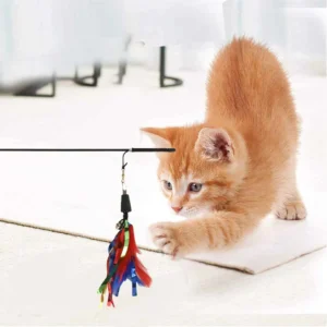 BASIL Cat Teaser Stick with Feather and Bell – Interactive Wand Toy, Natural Feather Lure, Bell Attachment, Indoor Play & Exercise Toy for Cats
