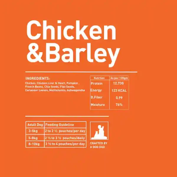 Homiee & Ginger Mini Meals Chicken & Barley Dog Food – Fresh Balanced Meal 85g