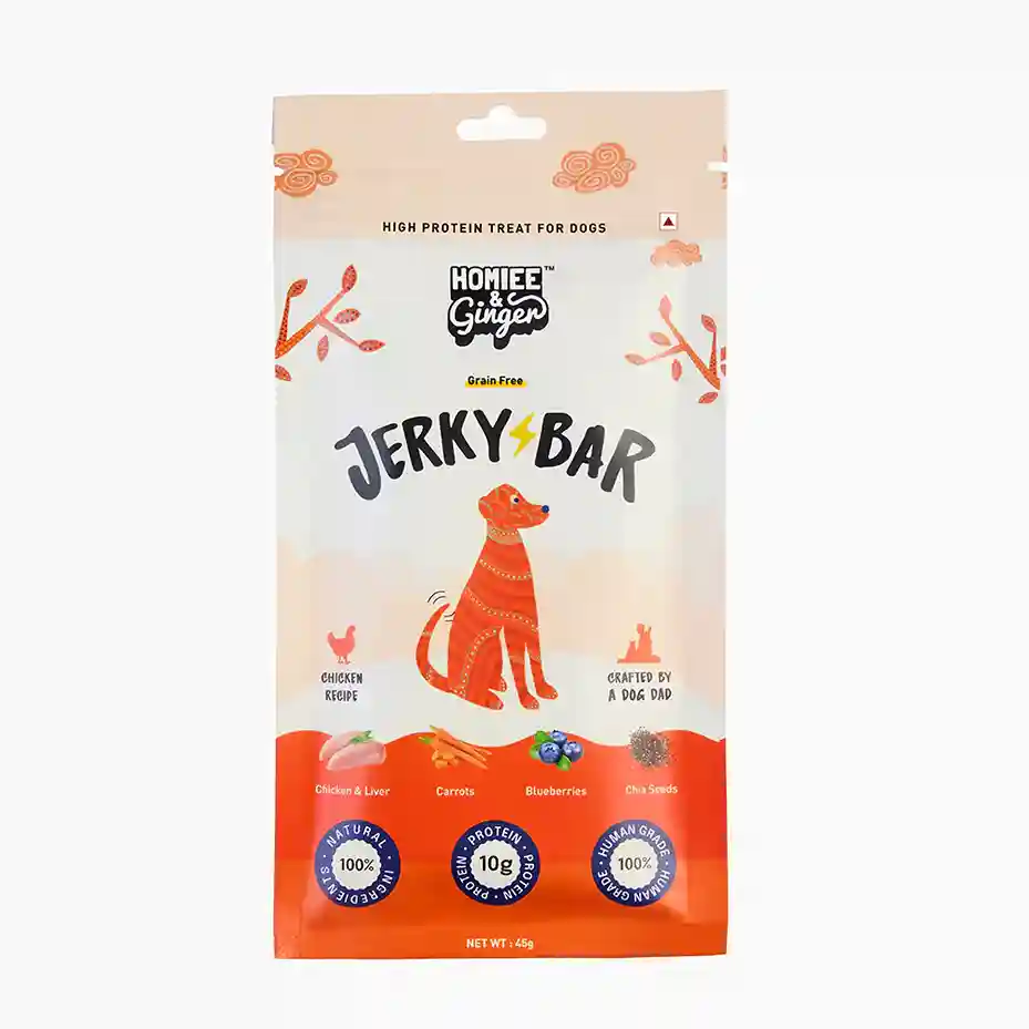 Homiee & Ginger Chicken Jerky Bar for Dogs – Air-Dried High Protein Treat 45g