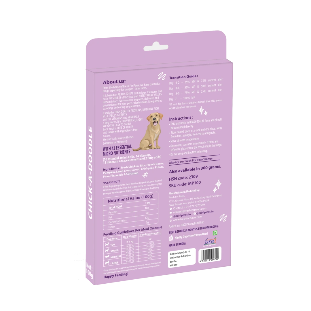 Mini Paws Chick-a-Doodle Puppy Food – Fresh Chicken Meal