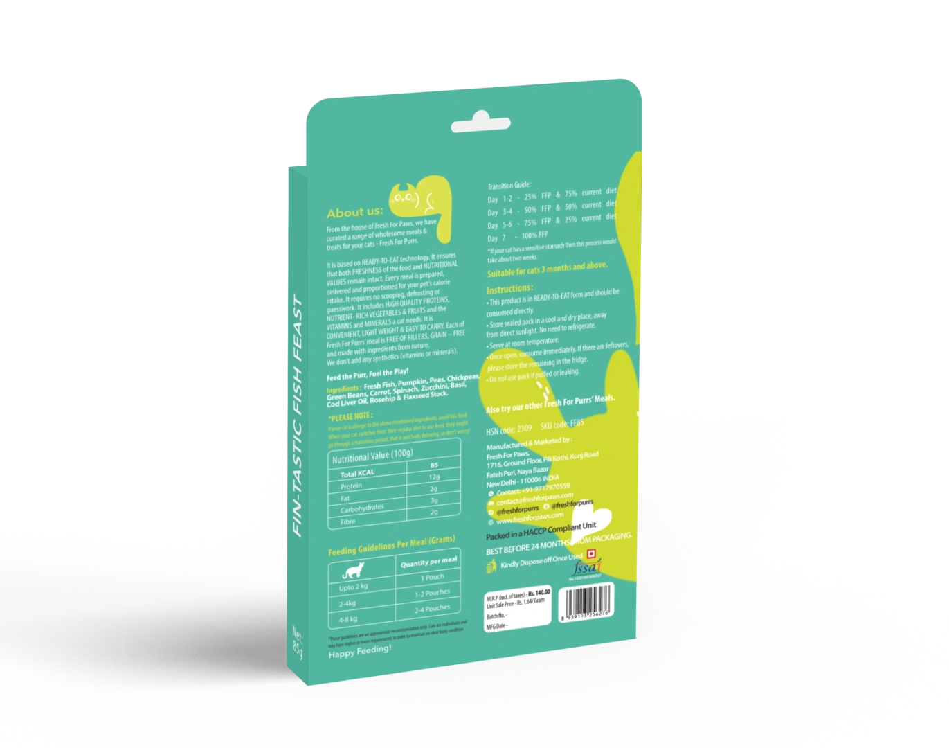 Fresh For Purrs Fin-tastic Fish Feast Cat Wet Food – Fresh Fish Meal 85g