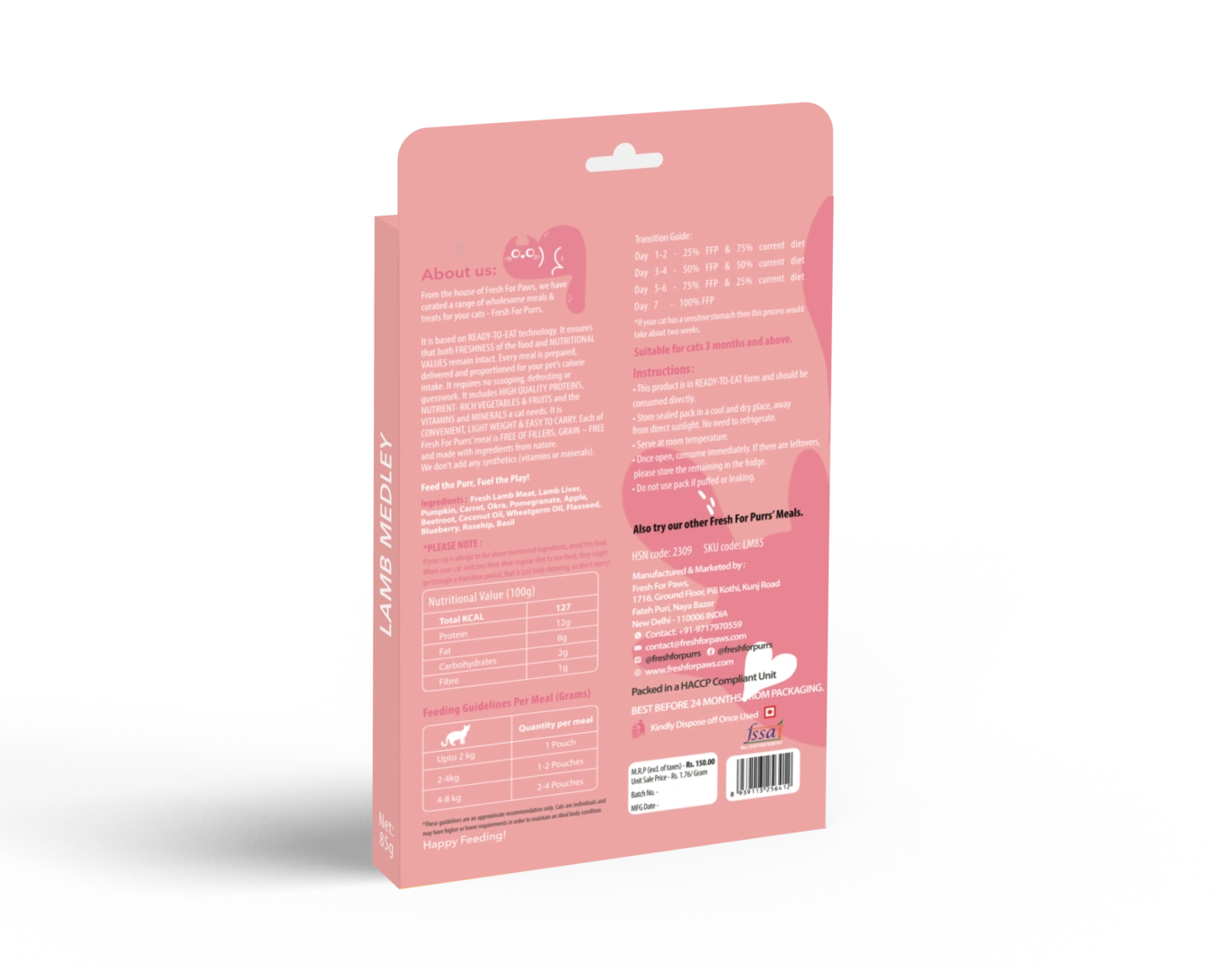 Fresh For Purrs Lamb Medley Cat Wet Food – Fresh Lamb Meal 85g