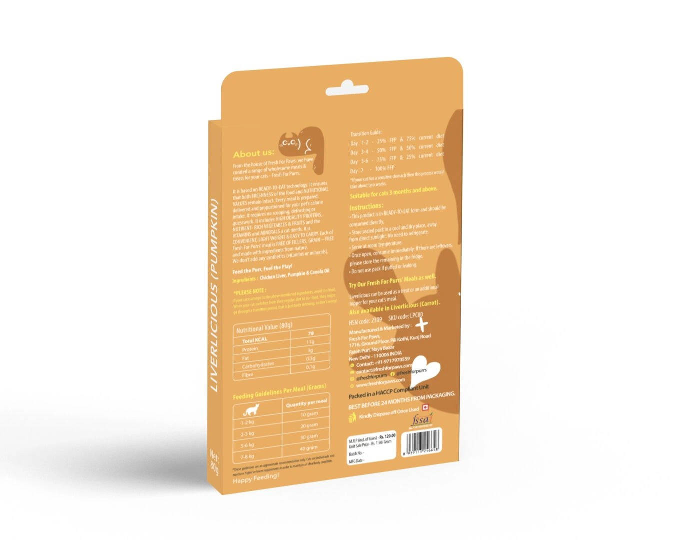 Fresh For Purrs Liverlicious Pumpkin Cat Food Topper – Chicken Liver & Pumpkin 80g