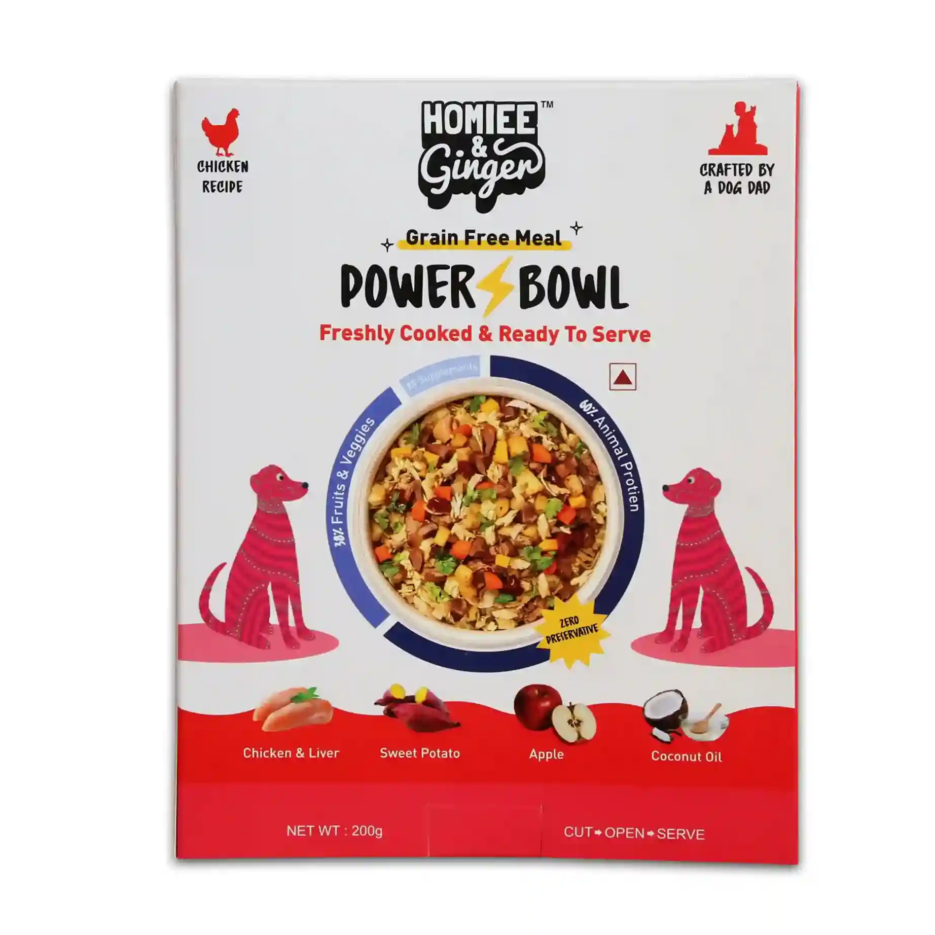 Homiee & Ginger Power Bowl Chicken & Sweet Potato Dog Food – Grain-Free Fresh Meal 200g