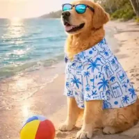 15 Furries Tropical Blue Postcard Cotton Dog Shirt