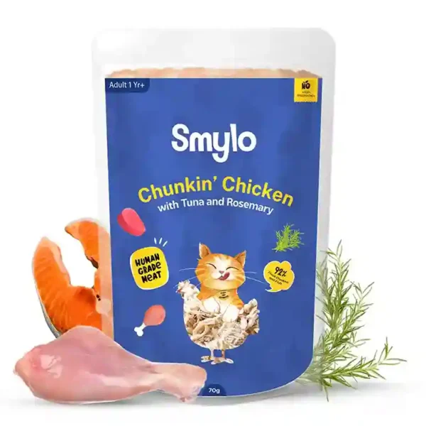 Smylo Chunkin’ Chicken with Tuna & Rosemary Adult Cat Wet Food 70g Smylo Chunkin’ Chicken with Tuna & Rosemary Adult Cat Wet Food 70g