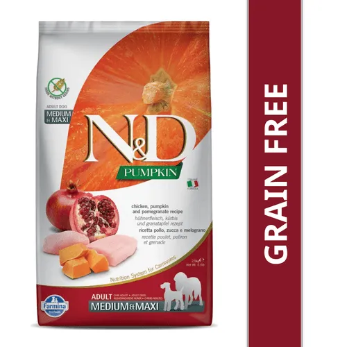 Farmina N&D Pumpkin Chicken & Pomegranate Grain Free Medium & Maxi Adult Dog Food 2.5kg Farmina N&D Pumpkin Chicken & Pomegranate Grain Free Medium & Maxi Adult Dog Food 2.5kg