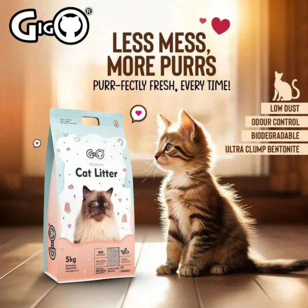 Gigo Premium White Bentonite Cat Litter with Activated Charcoal 5kg