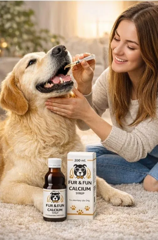 FUR & FUN Dog Calcium Syrup – Calcium, Vitamin D3, Magnesium & Zinc Supplement for Strong Bones & Joints