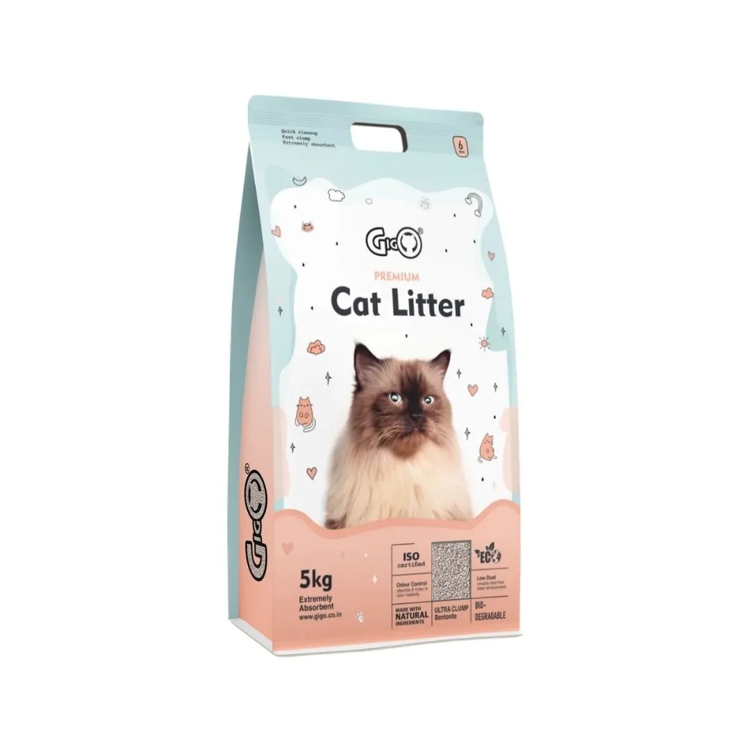 Gigo Premium White Bentonite Cat Litter with Activated Charcoal 5kg