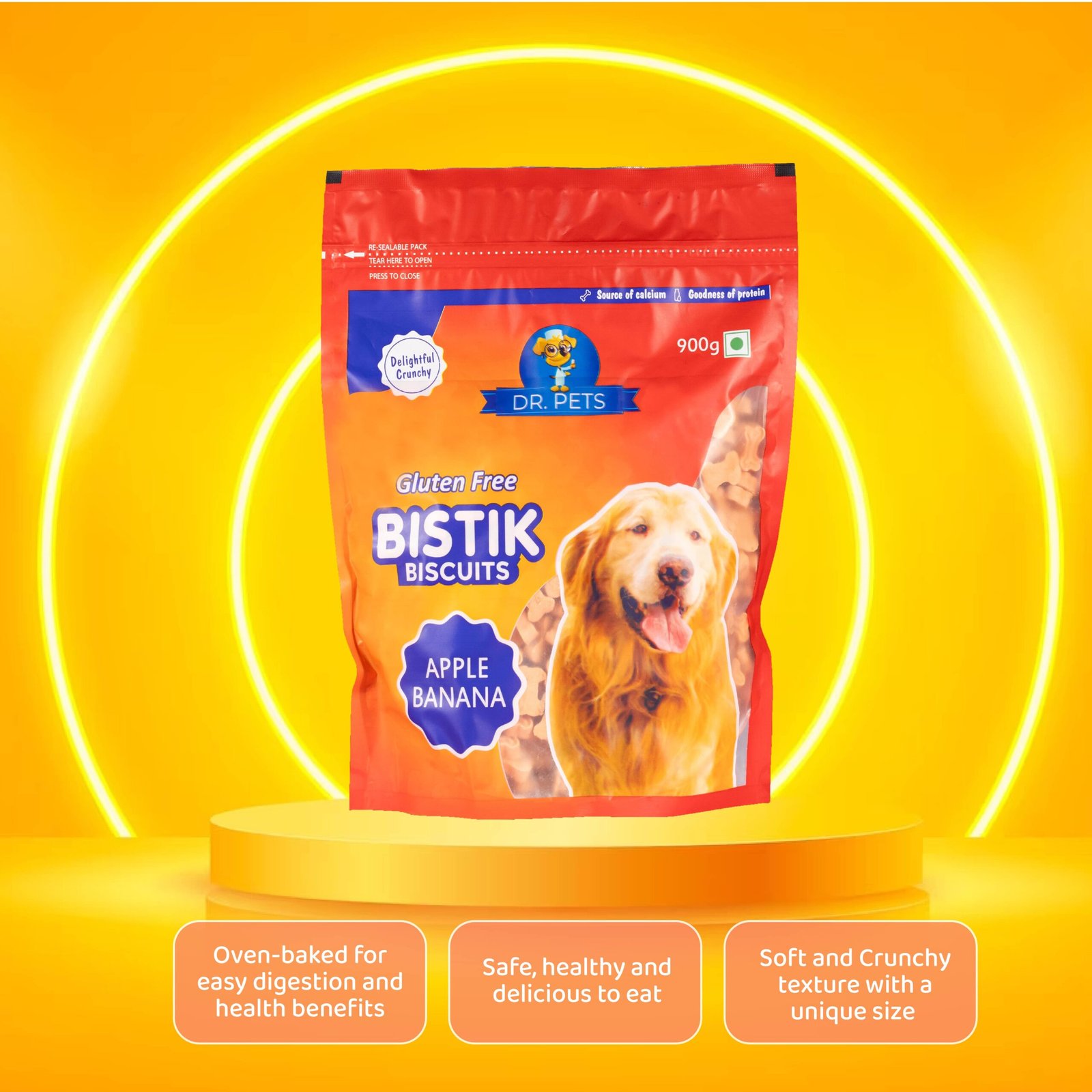 Dr.Pets Bistik Apple Banana Dog Biscuits 900g pack back showing ingredients and nutritional information
