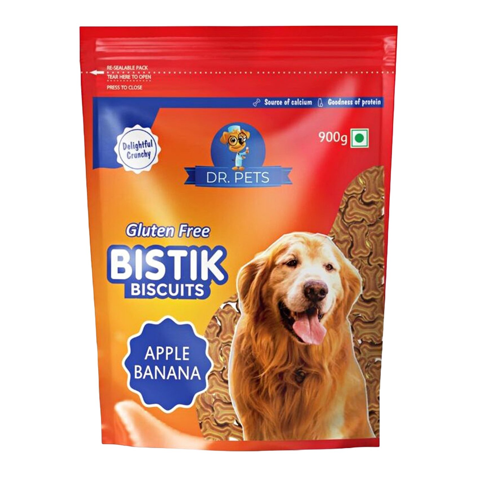 Dr.Pets Bistik Apple Banana Dog Biscuits 900g oven baked vegetarian gluten free dog treats front pack