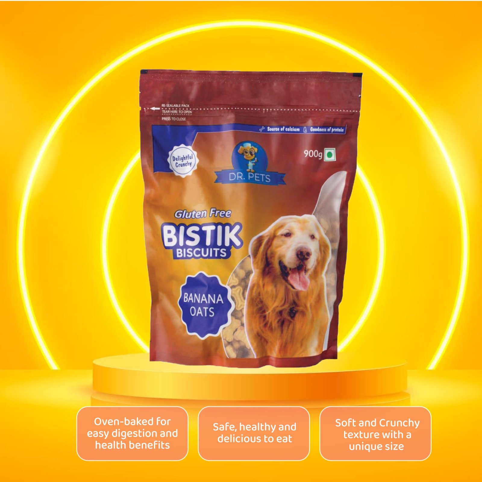 Dr.Pets Bistik Banana Oats Dog Biscuits 900g back pack ingredients nutritional analysis