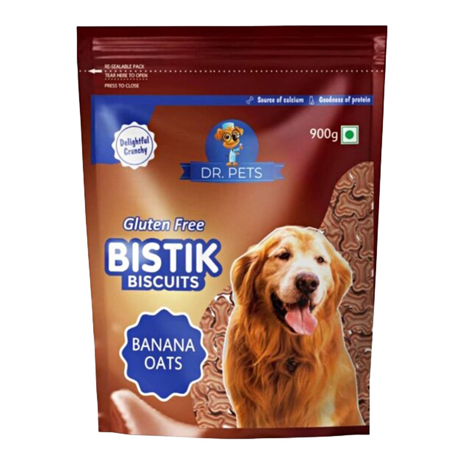 Dr.Pets Bistik Banana Oats Dog Biscuits 900g oven baked vegetarian gluten free dog treats front pack
