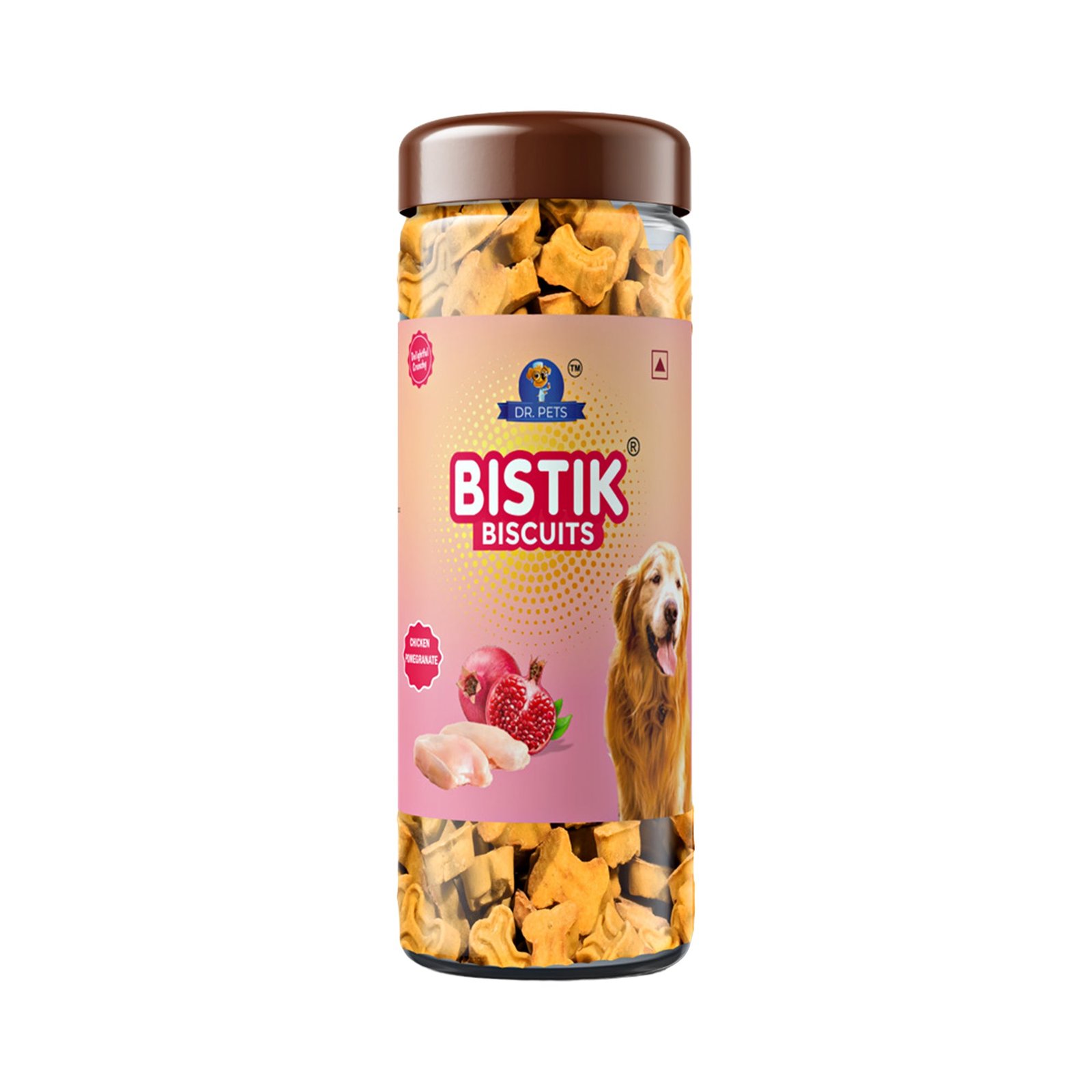 Dr.Pets Bistik Chicken Pomegranate Dog Biscuits 450g oven baked non-vegetarian training treats front pack