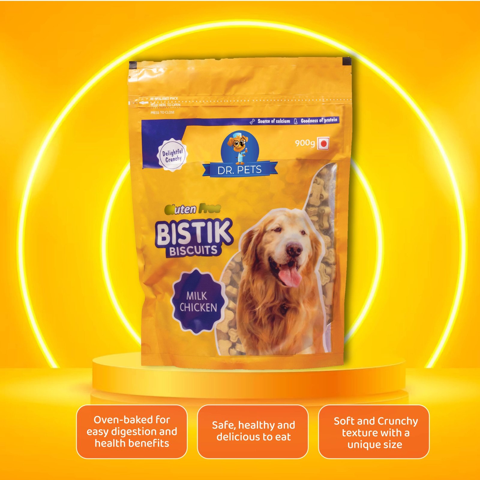 Dr.Pets Bistik Milk Chicken Dog Biscuits 900g back pack ingredients nutritional analysis