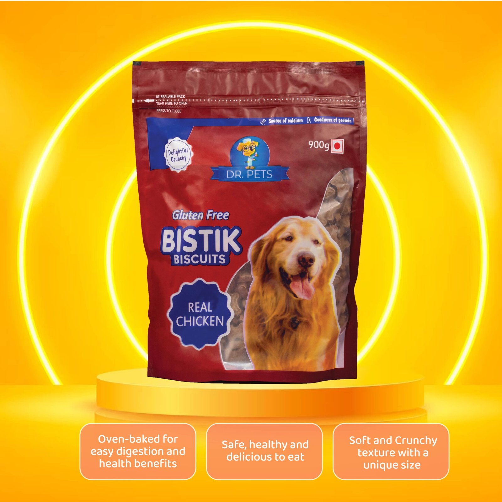 Dr.Pets Bistik Real Chicken Dog Biscuits 900g back pack ingredients nutritional analysis