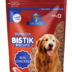 Dr.Pets Bistik Real Chicken Dog Biscuits 900g oven baked non-vegetarian dog treats with real chicken front pack