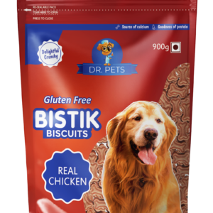 Dr.Pets Bistik Real Chicken Dog Biscuits 900g oven baked non-vegetarian dog treats with real chicken front pack