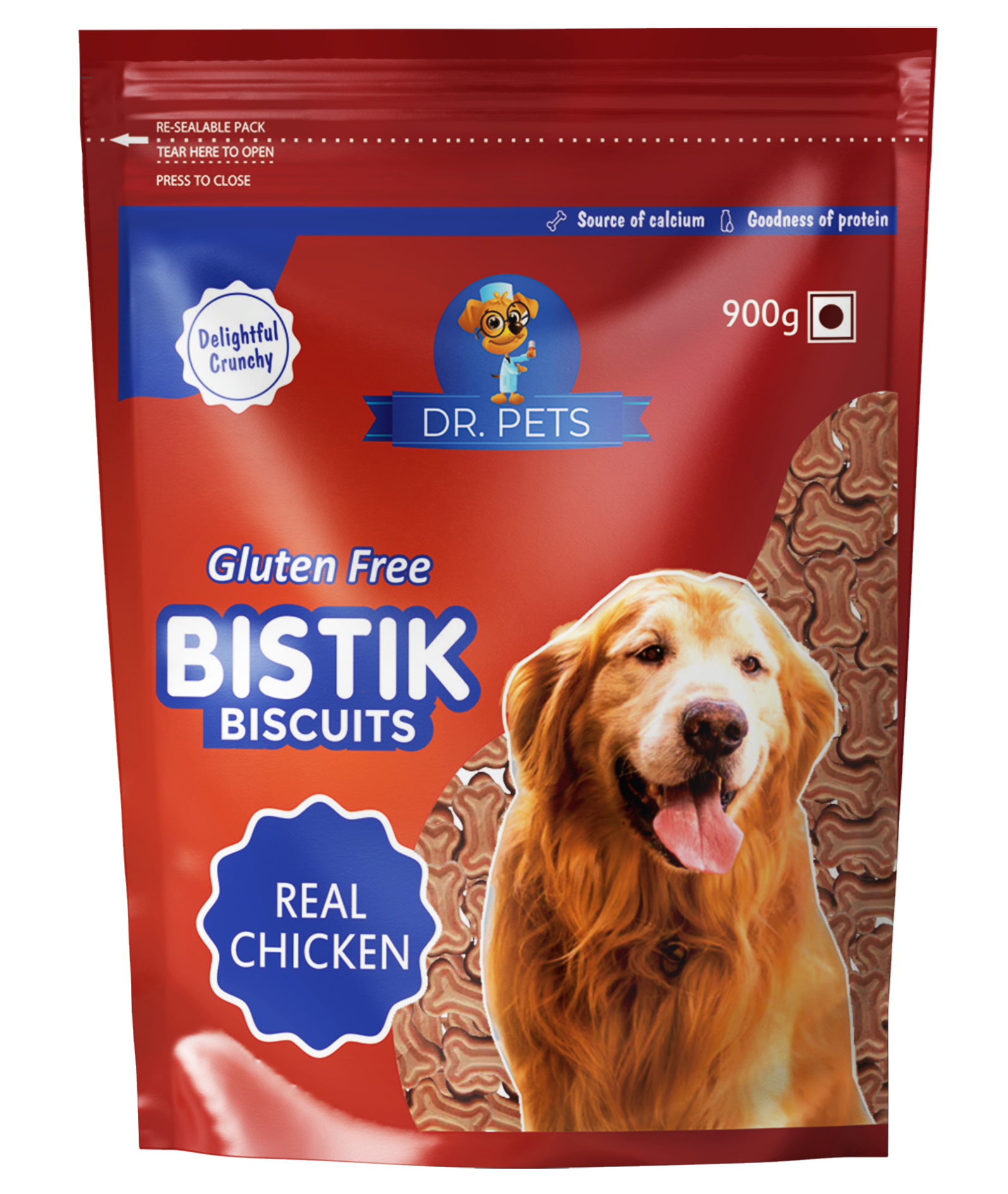 Dr.Pets Bistik Real Chicken Dog Biscuits 900g oven baked non-vegetarian dog treats with real chicken front pack