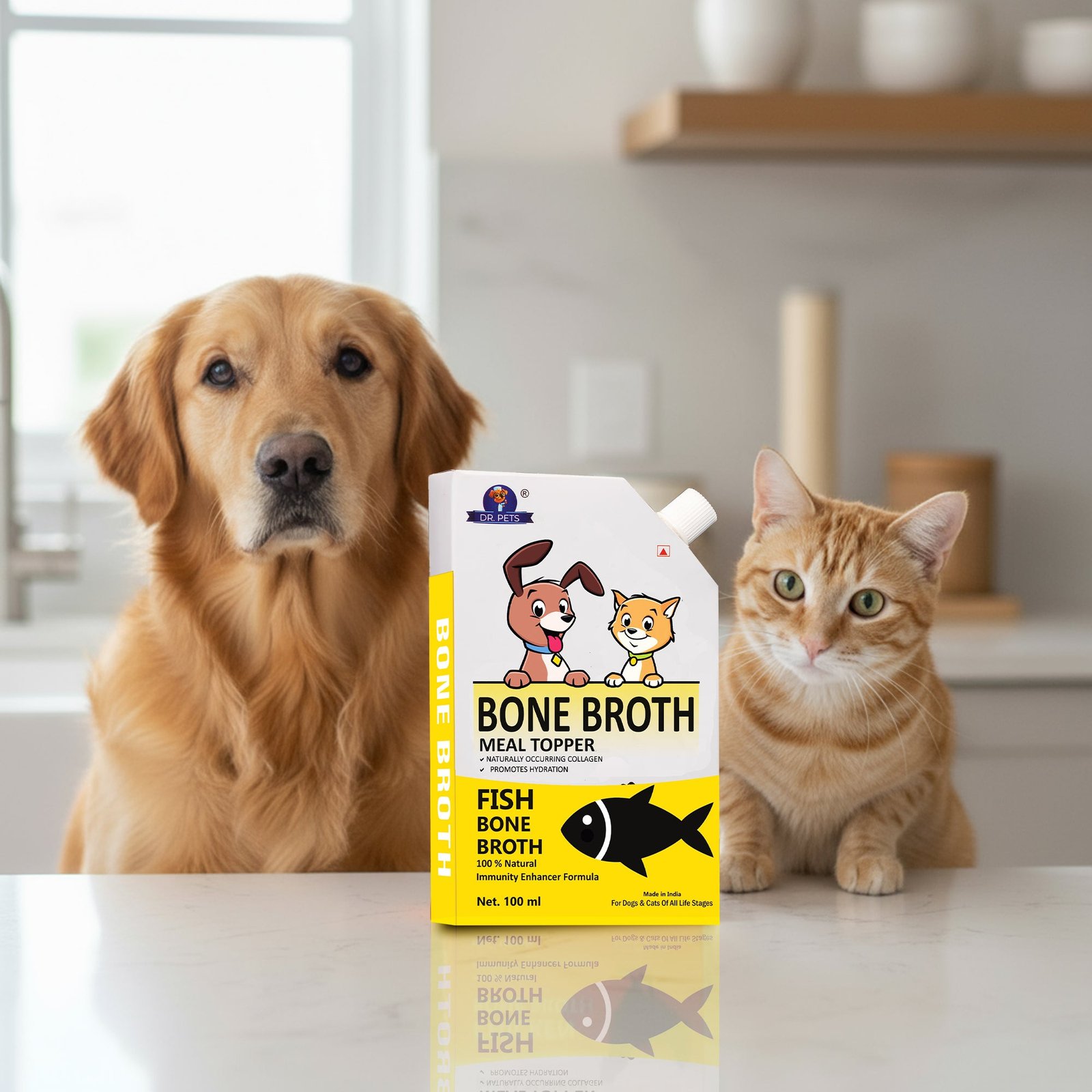 Dr.Pets Fish Bone Broth Meal Topper 300ml back pack ingredients for dogs and cats