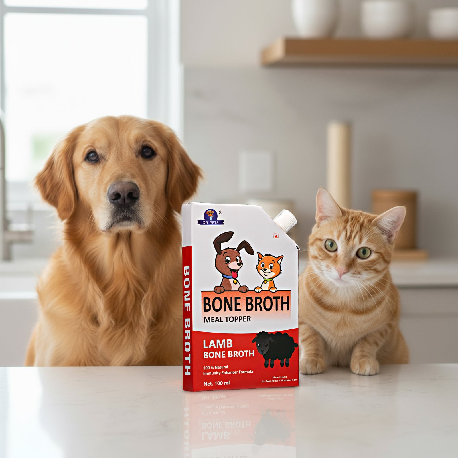 Dr.Pets Lamb Bone Broth Meal Topper 300ml back pack ingredients for dogs and cats