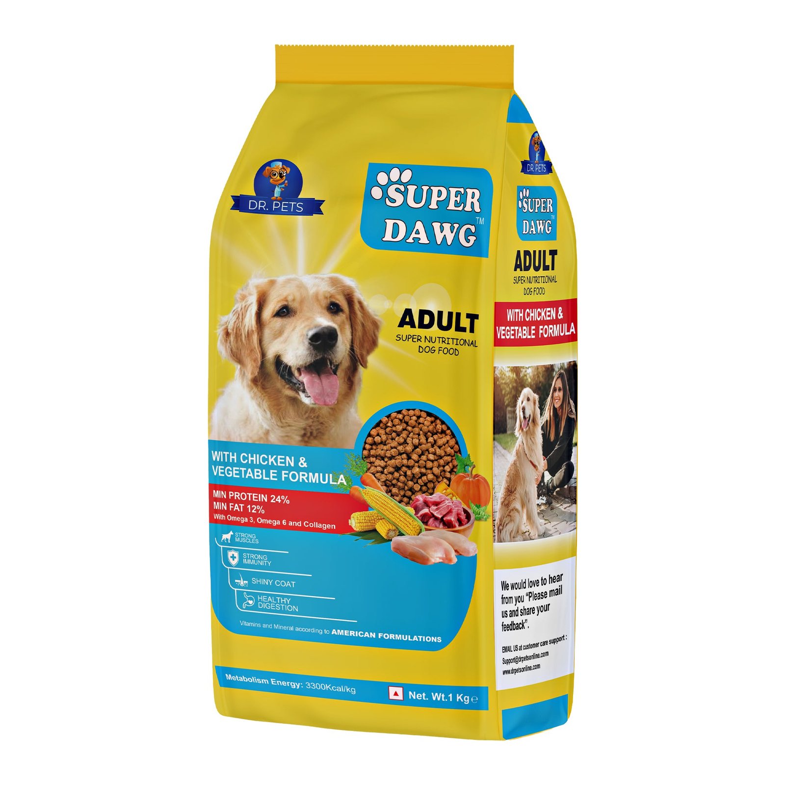 Dr.Pets Super Dawg Adult 1+ Year Chicken and Vegetable Formula complete dry dog food front pack
