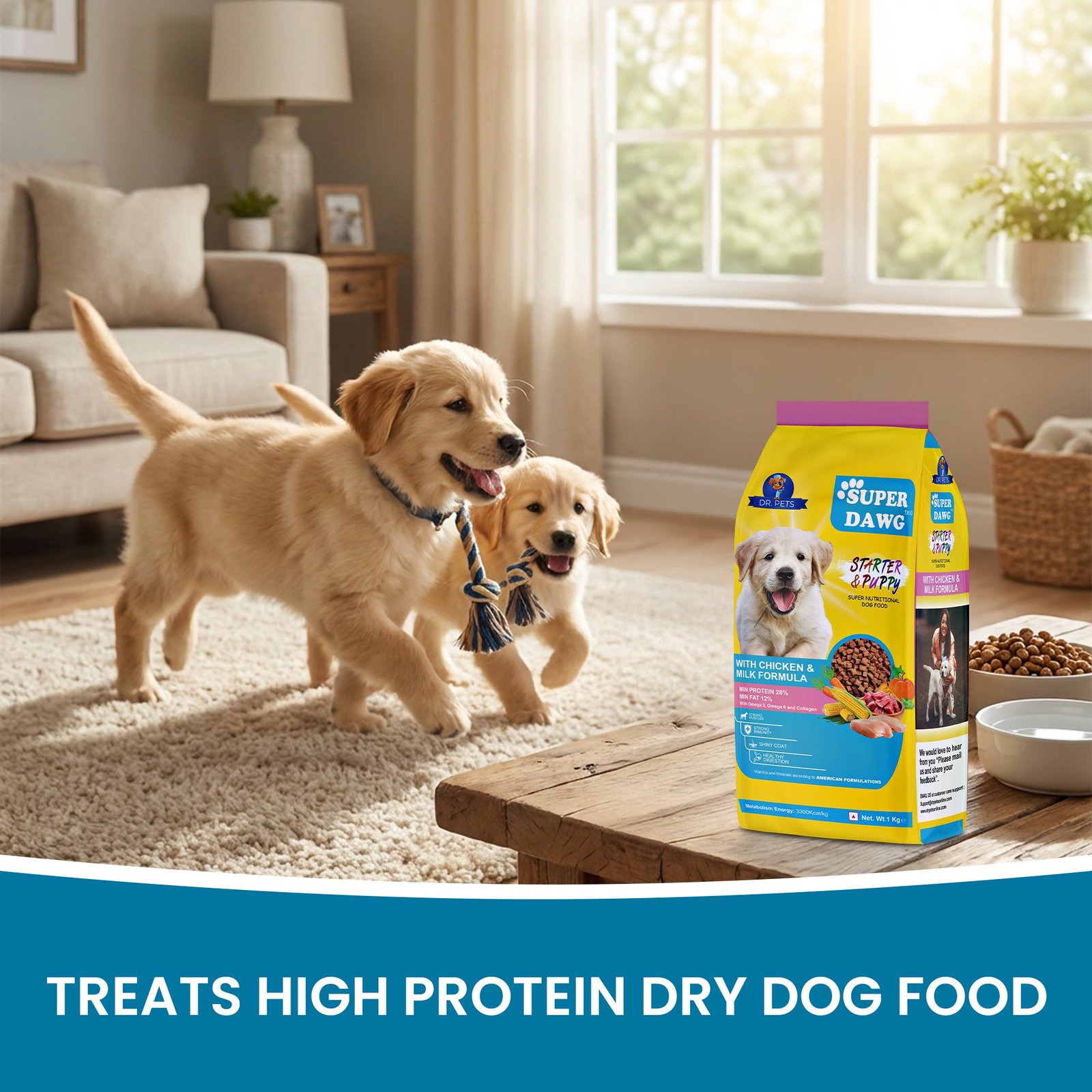 Dr.Pets Super Dawg Starter Puppy Chicken Milk Dry Dog Food back pack ingredients nutritional