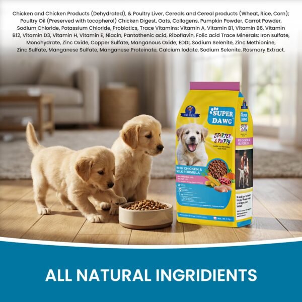 Happy puppy enjoying Dr.Pets Super Dawg Starter Puppy Chicken Milk dry puppy food