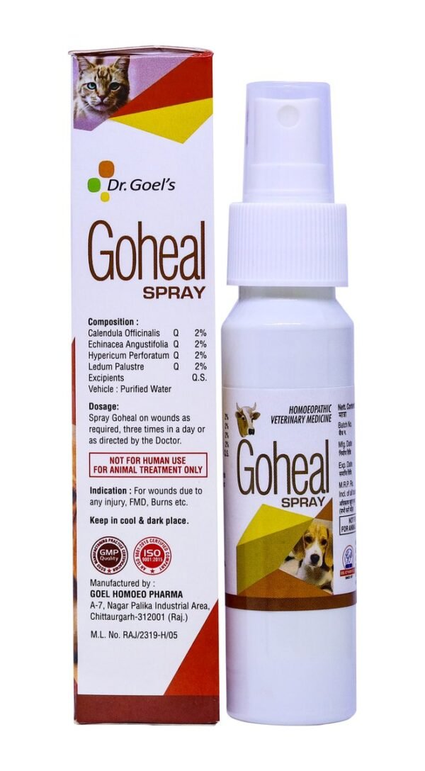 Dr. Goel's GoHeal Spray Fast-Acting Natural Wound Healer & Antiseptic Spray Dr. Goel's GoHeal Spray Fast-Acting Natural Wound Healer & Antiseptic Spray — homeopathic veterinary medicine from Dr. Goel's