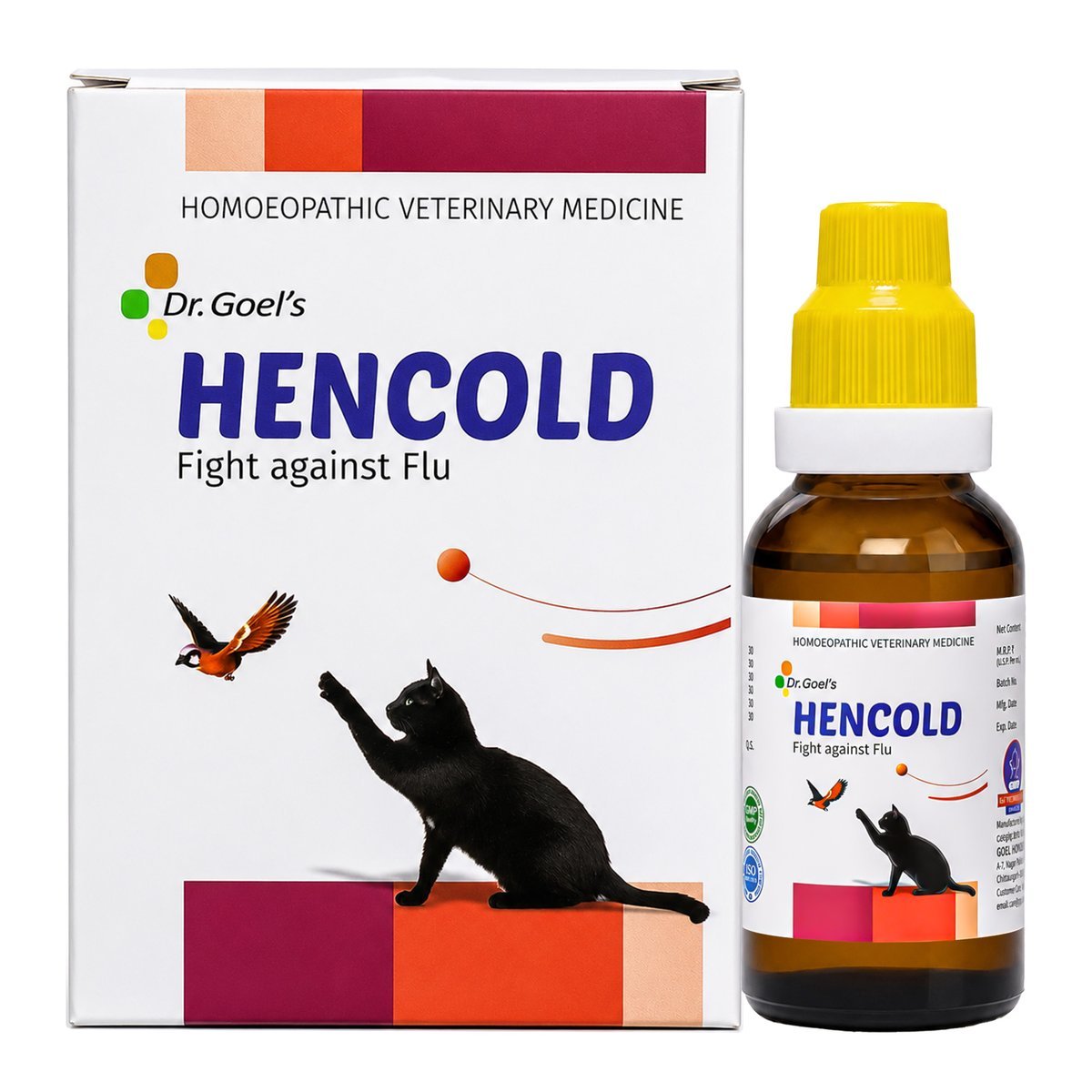 Dr. Goel's HENCOLD Drops for Dogs & Cats Fast-Acting Homeopathic Support for Flu, Cough, Cold & Respiratory Infections — homeopathic veterinary medicine from Dr. Goel's