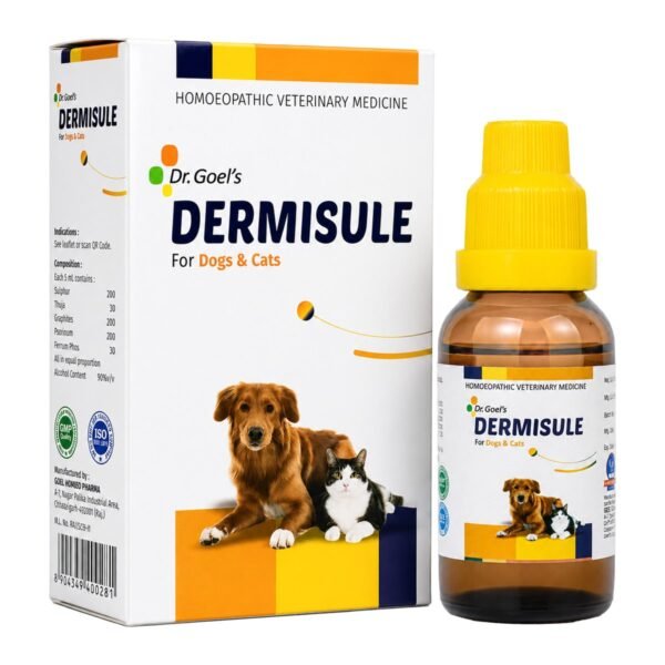 Dr. Goel's DERMISULE for PETS — Homeopathic Remedy for Skin Infections, Itching & Mange pack shot 3
