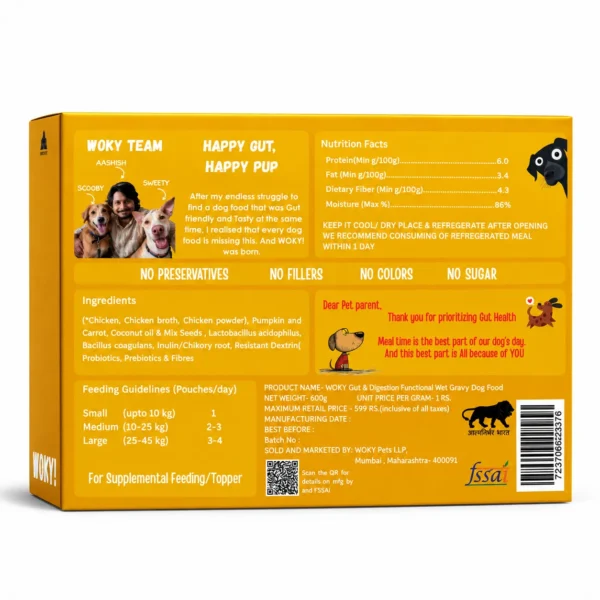 WOKY! Gut & Digestion Focused Wet Gravy Dog Food Topper – Pack of 6 (6 × 100g)