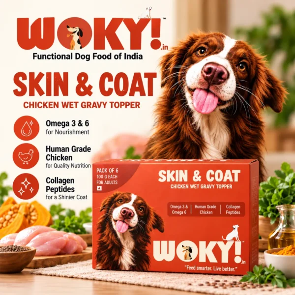 WOKY! Skin & Coat Focused Wet Gravy Dog Food Topper – Pack of 6 (6 × 100g)