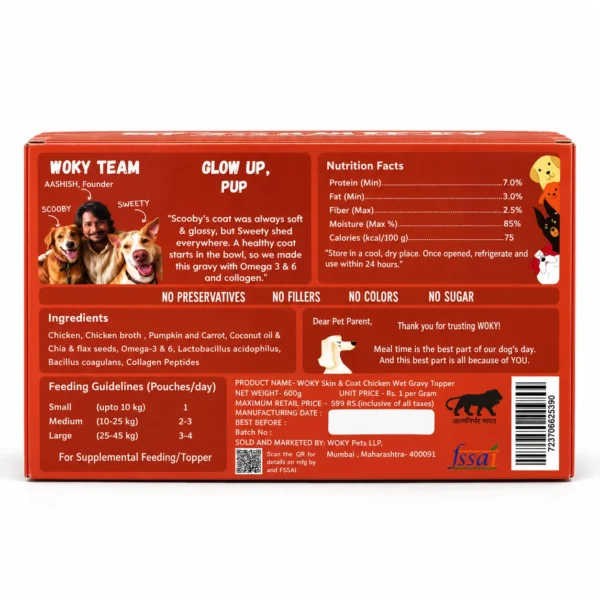 WOKY! Skin & Coat Focused Wet Gravy Dog Food Topper – Pack of 6 (6 × 100g)