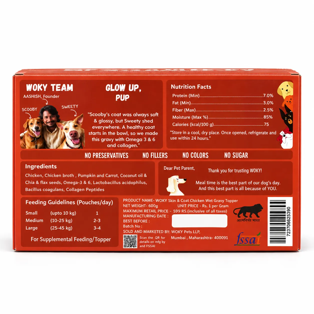 WOKY! Skin & Coat Focused Wet Gravy Dog Food Topper – Pack of 6 (6 × 100g)