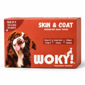 WOKY! Skin & Coat Focused Wet Gravy Dog Food Topper – Pack of 6 (6 × 100g)
